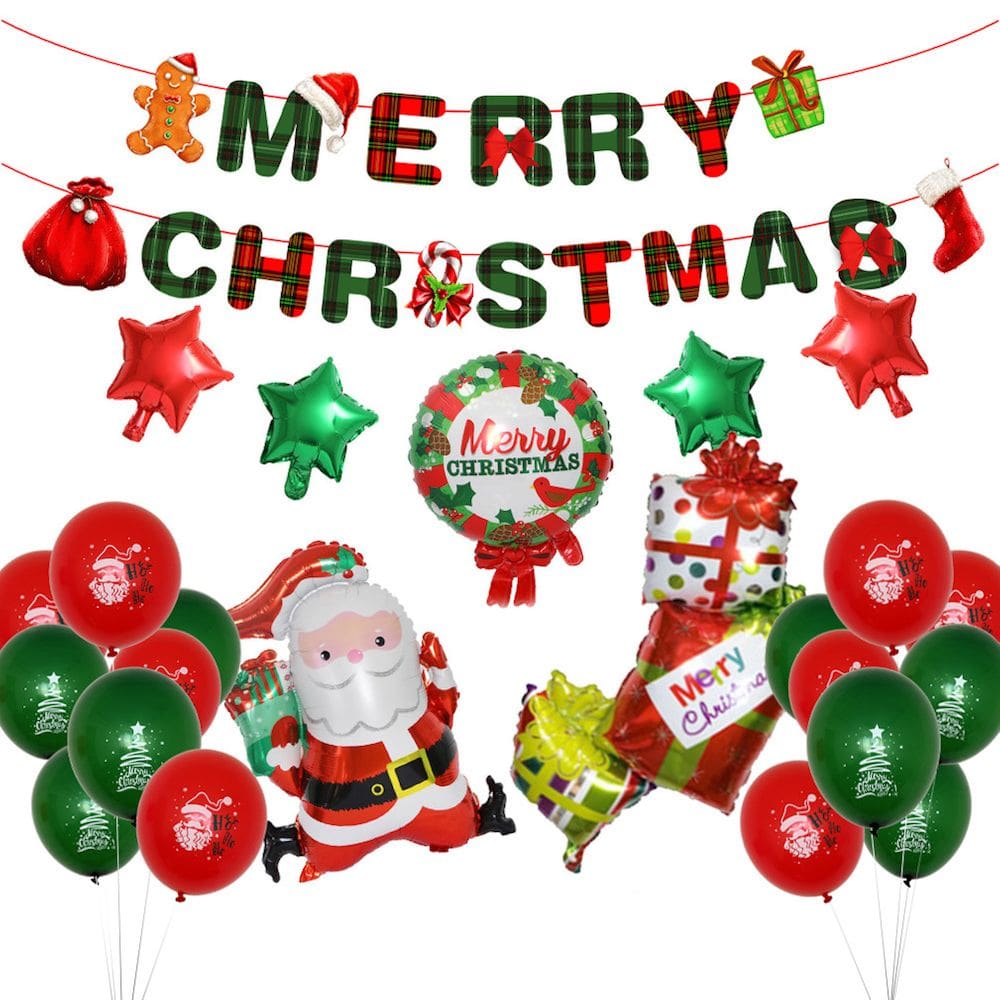 Kit de balões Feliz Natal, 18 peças de papel alumínio de látex vermelho verde