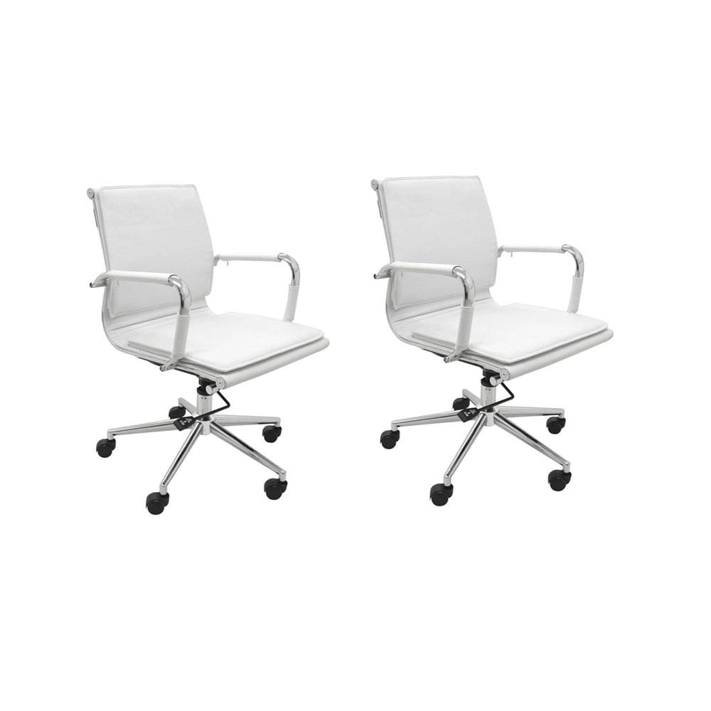 Kit 2 Cadeiras de Escritório Diretor Giratória Esteirinha Valência Baixa Branco