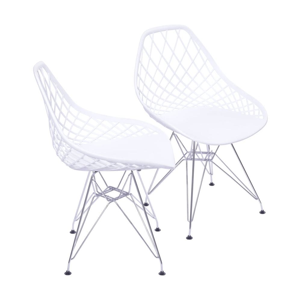 Kit 2 Cadeiras Base Cromada Kaila Branca