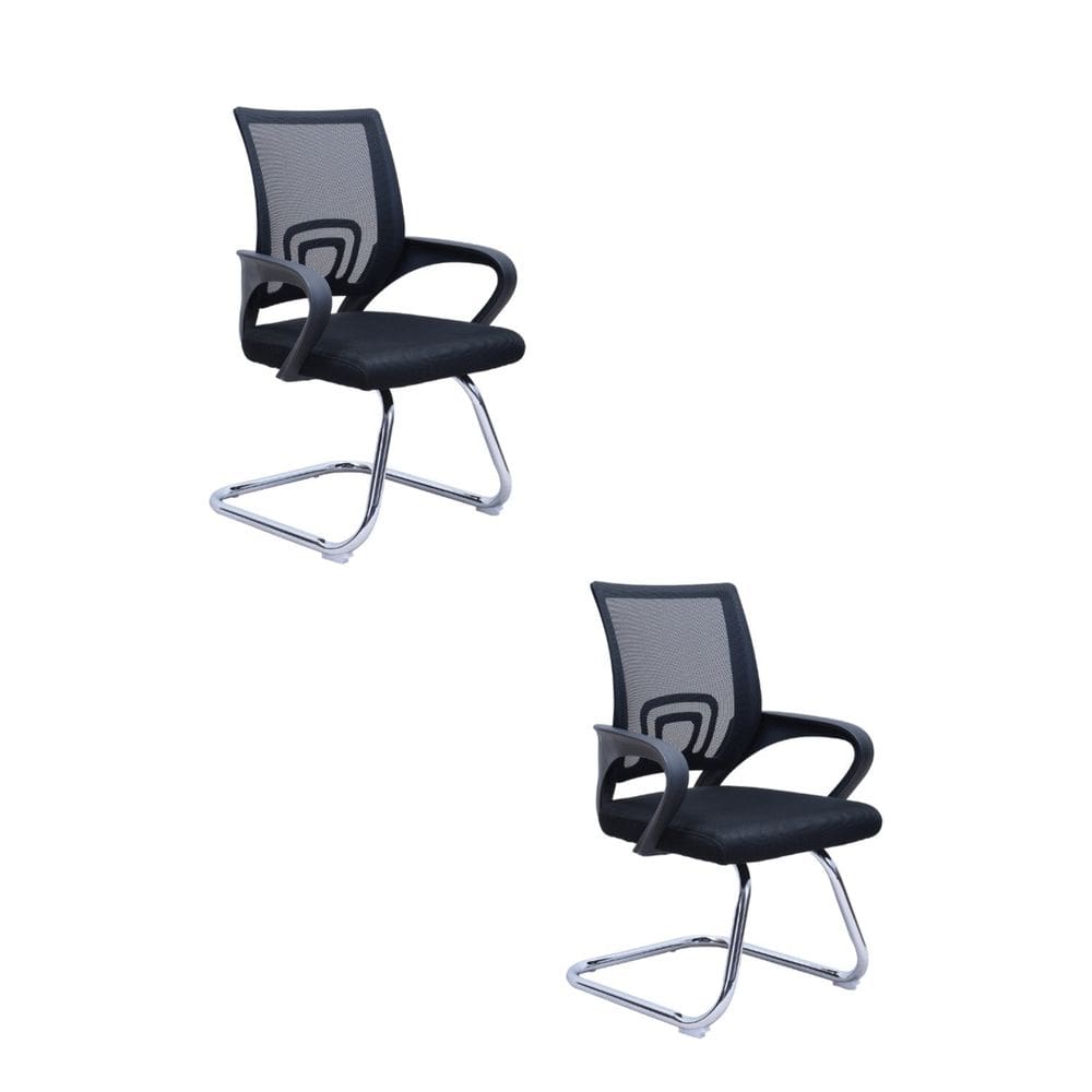 Kit 2 Cadeiras Escritório Interlocutor Fixa Tela Mesh Manchester Preto