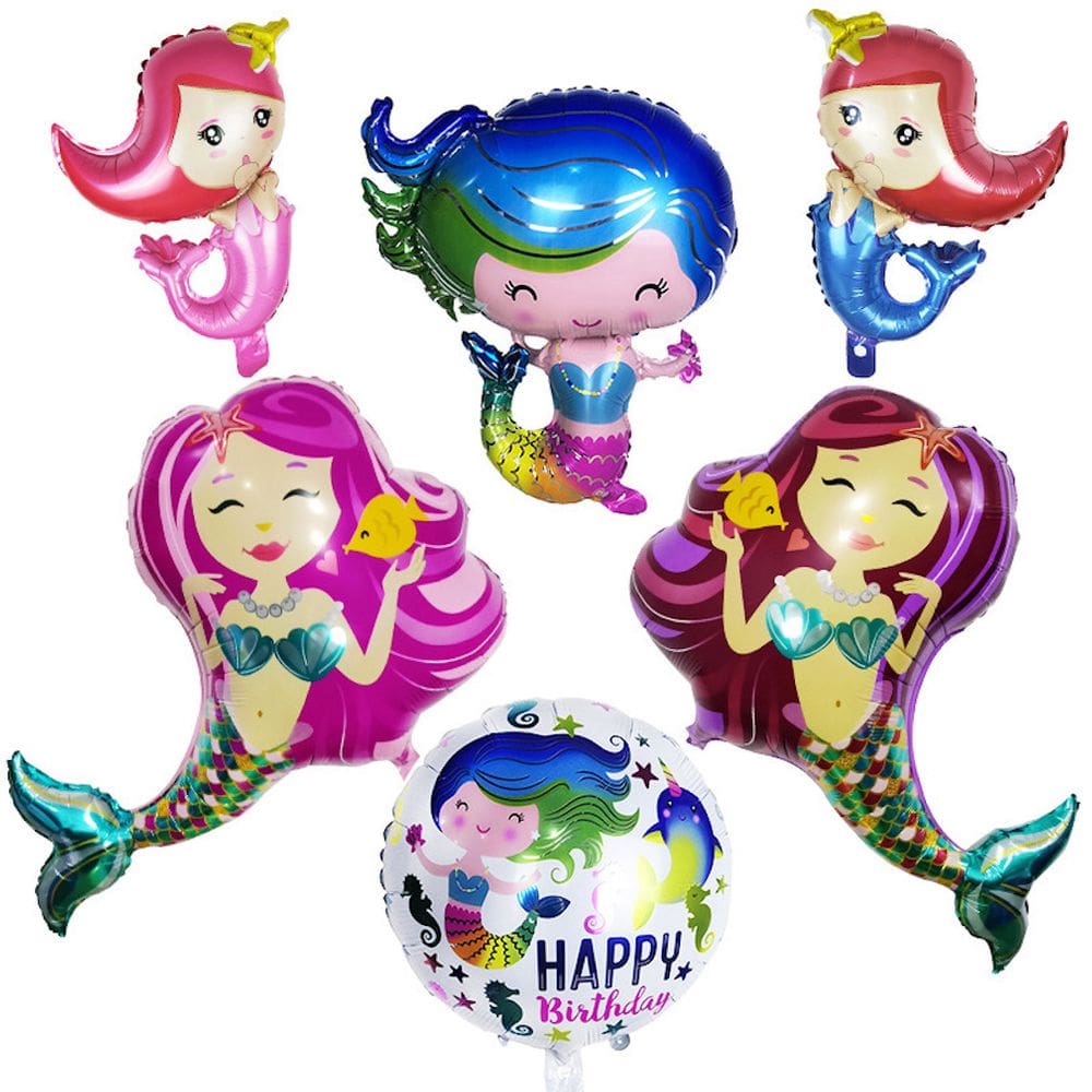 Kit de balões Mylar Mermaids 6 peças de 45 x 40 cm a 90 x 58 cm para festa