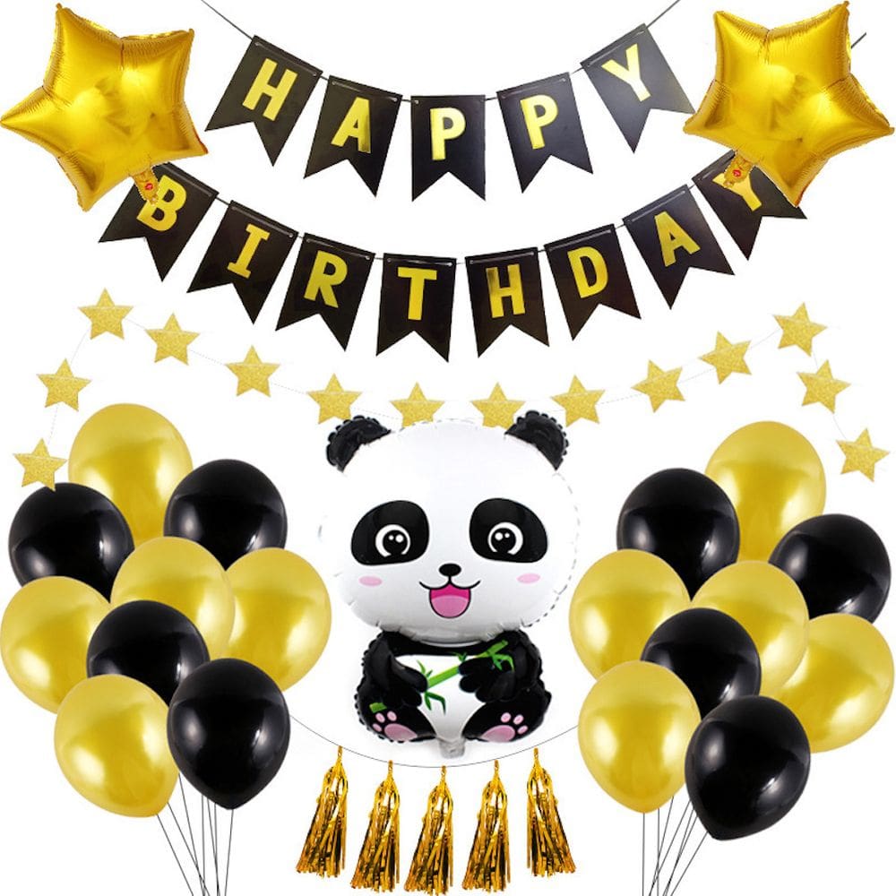 Kit de balões Panda com banner de feliz aniversário para festas