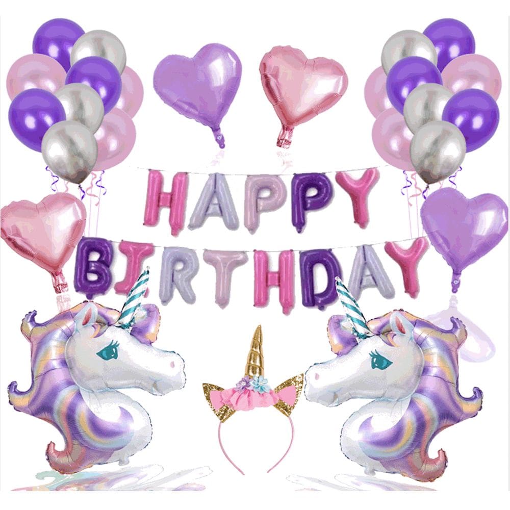 Kit de balões de aniversário Unicorn Mylar Heart Balloon x40