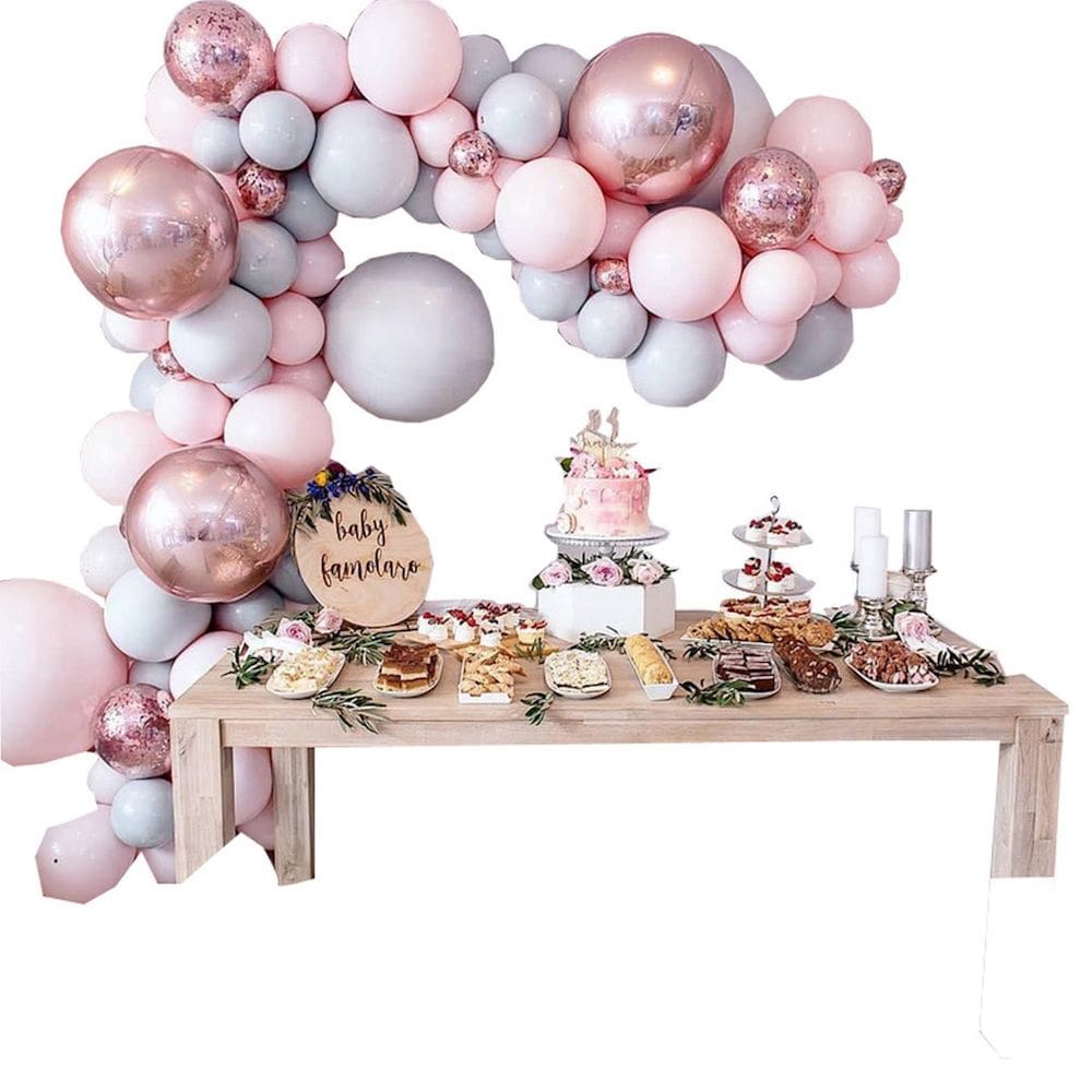 Kit Balloon Arch, 174 unidades de balões de mylar rosa, bola de látex branca