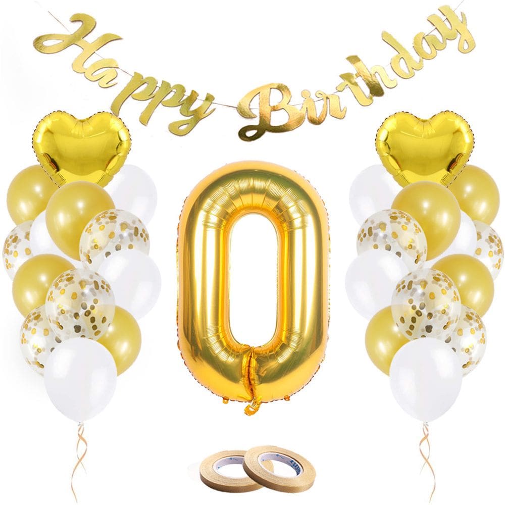 Kit de balões Gold Happy Birthday Latex Foil Confetti x30