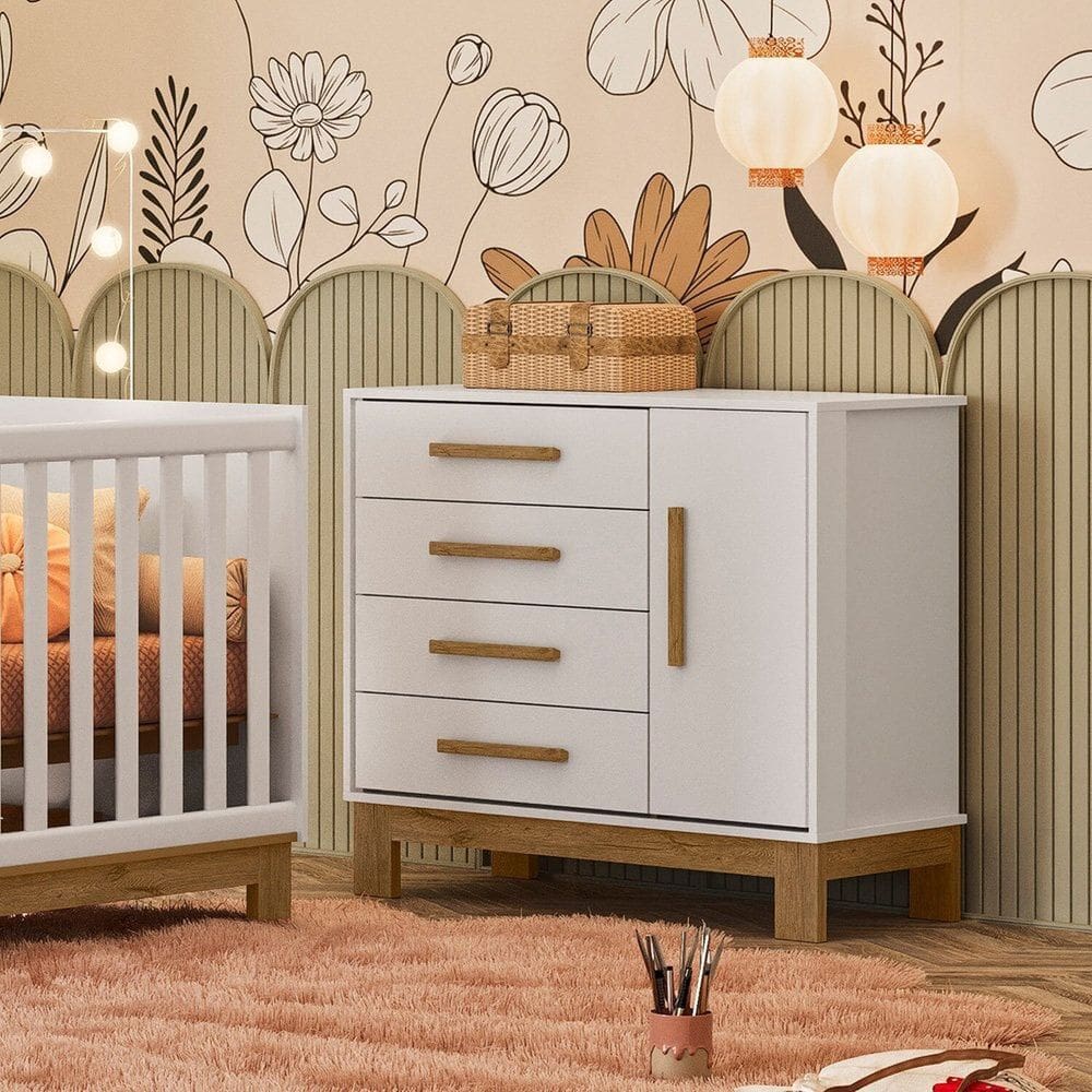 Cômoda Sapateira 1 Porta com 4 Gavetas Q Encanto Slim Branco Acetinado