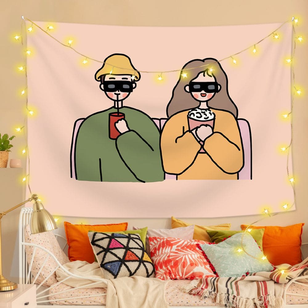 Tapeçaria de parede, desenho animado, casal, 150x130cm, microtecido, fibra