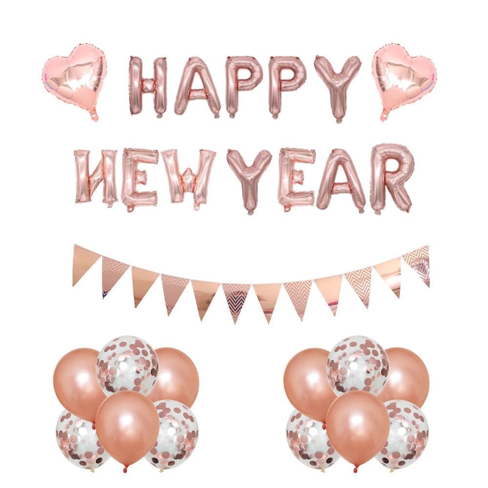 Kit de balões Rose Gold Feliz Ano Novo, 16 unidades