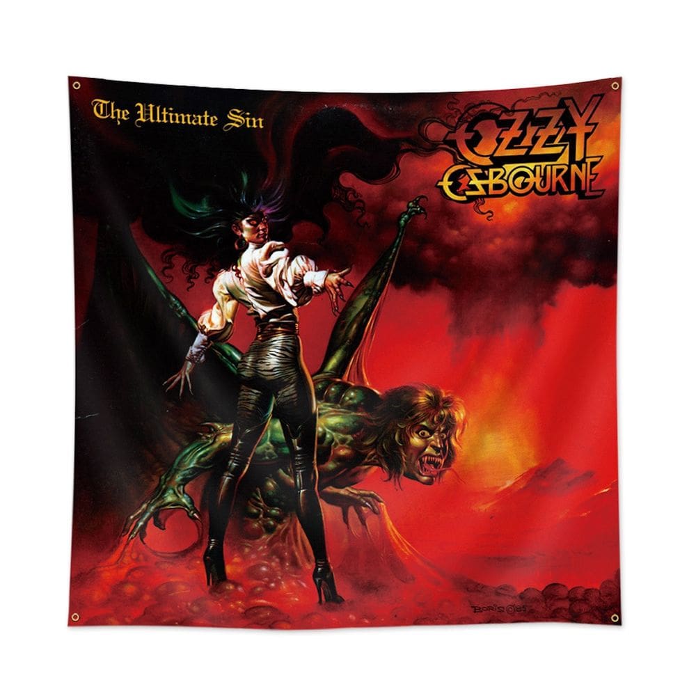 Bandeira de tapeçaria Ozzy Osbourne Ultimates Sins 90x90cm poliéster