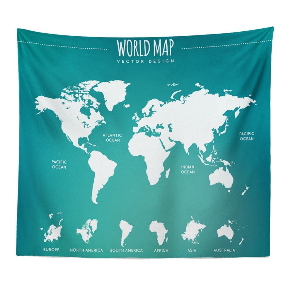 Microtecido de parede Tapeçaria World Map 150x130cm para quarto