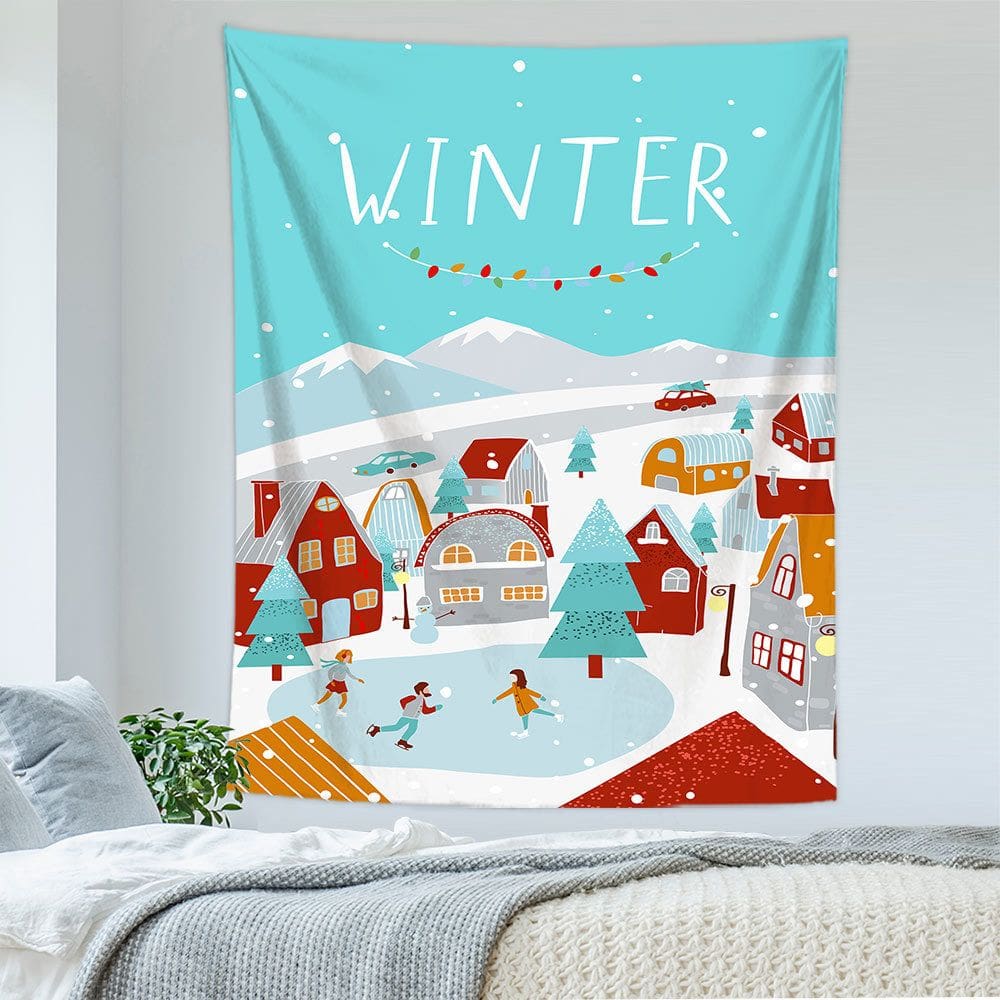 Tapeçaria, parede de inverno, 150x130cm, microtecido, fibra, estética de sala