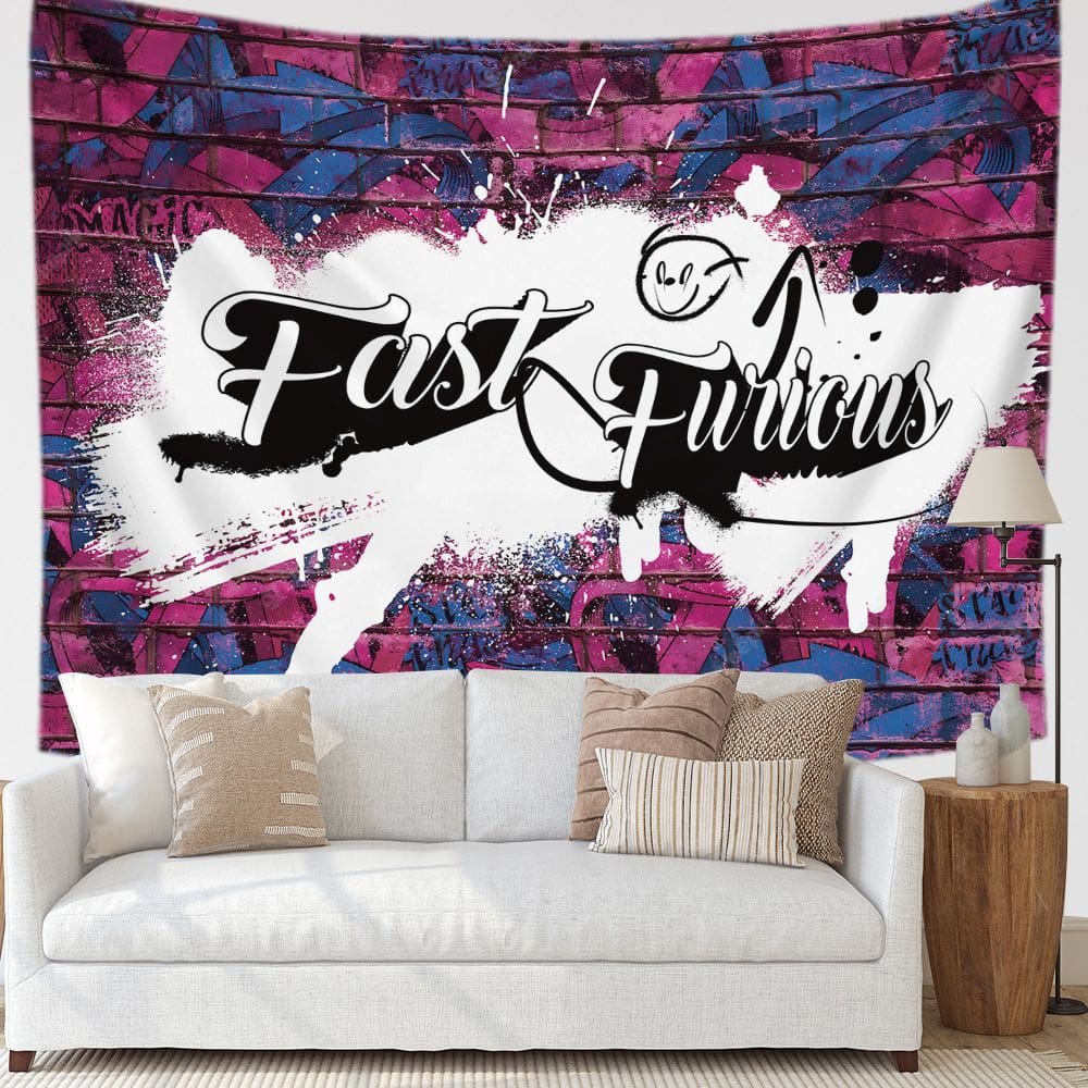 Microtecido Tapestry Fasts Furious Wall Room Aesthetic 150x150cm