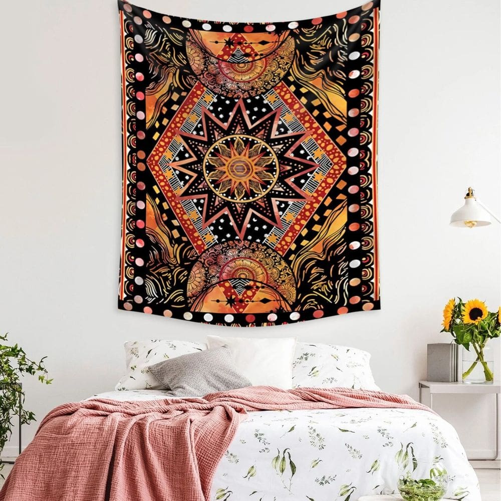 Tapeçaria, mandala, padrão geométrico, microtecido 150x130cm