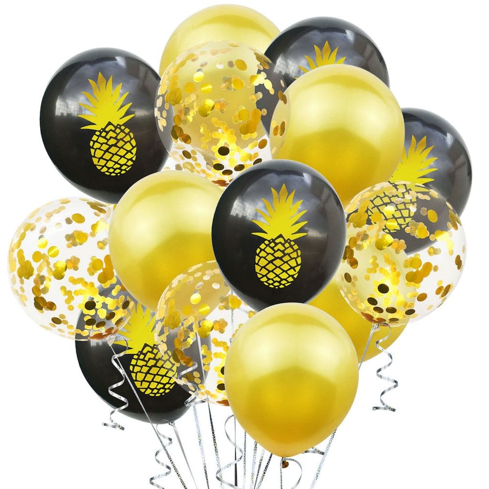 Kit de balões de látex dourado e abacaxi, 15 unidades com confete, 30 cm
