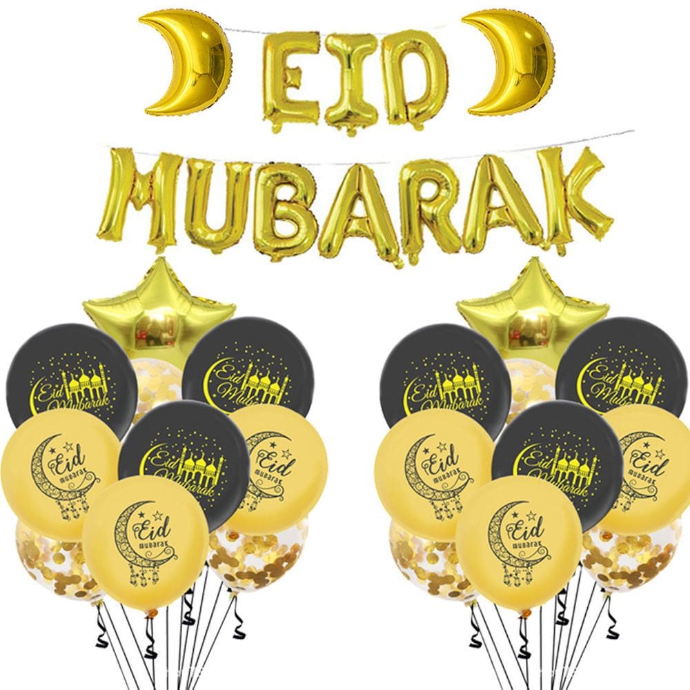 Kit de balões EID MUBARAK, 36 unidades, balões de mylar, dourado, preto, látex