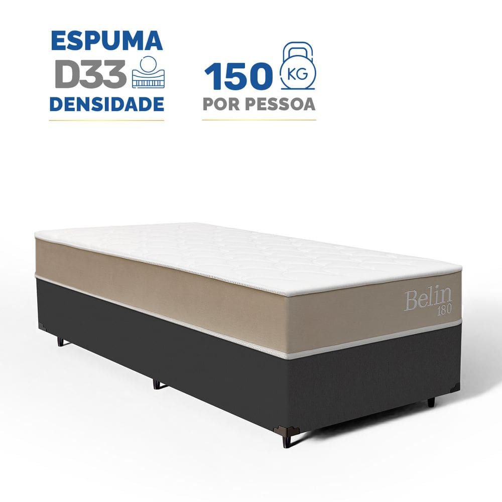 Cama Box com Colchão de Espuma D33 Double Face Belin Solteiro 88cm