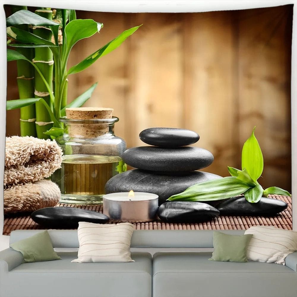 Tapeçaria Folhas de Bambu Orquídeas Zen Wall 150x100cm Poliéster