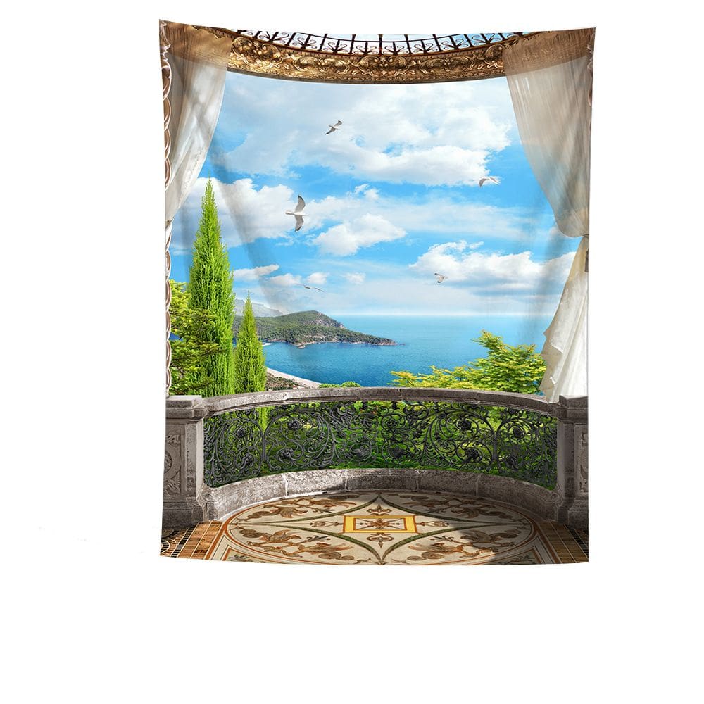 Tapeçaria, paisagem, céu, nuvens brancas, 150x130cm, microtecido