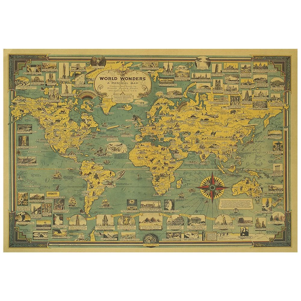 Poster Worlds Architecturals Wonders Monumentos Mapas Arte Anime