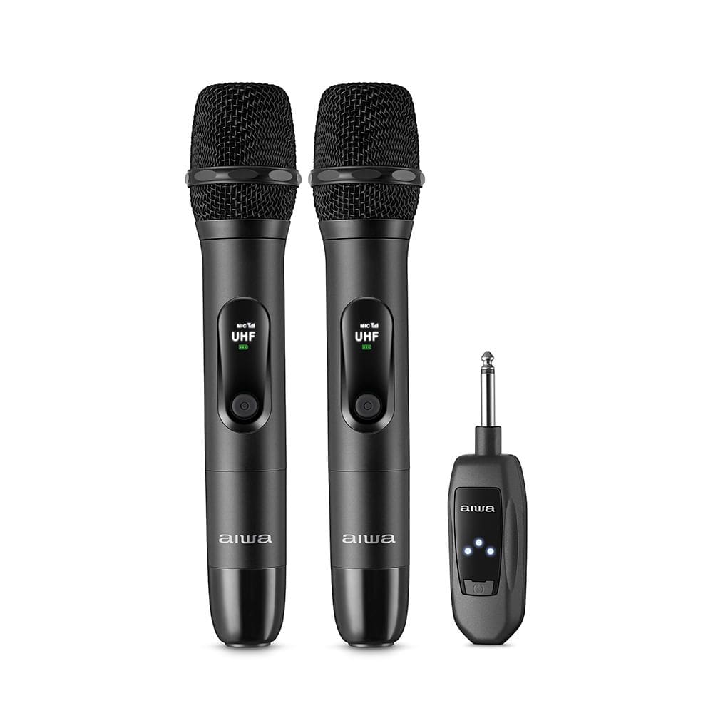 Microfone Aiwa Preto Sem Fio Wireless Aws-Mic-01 Bivolt