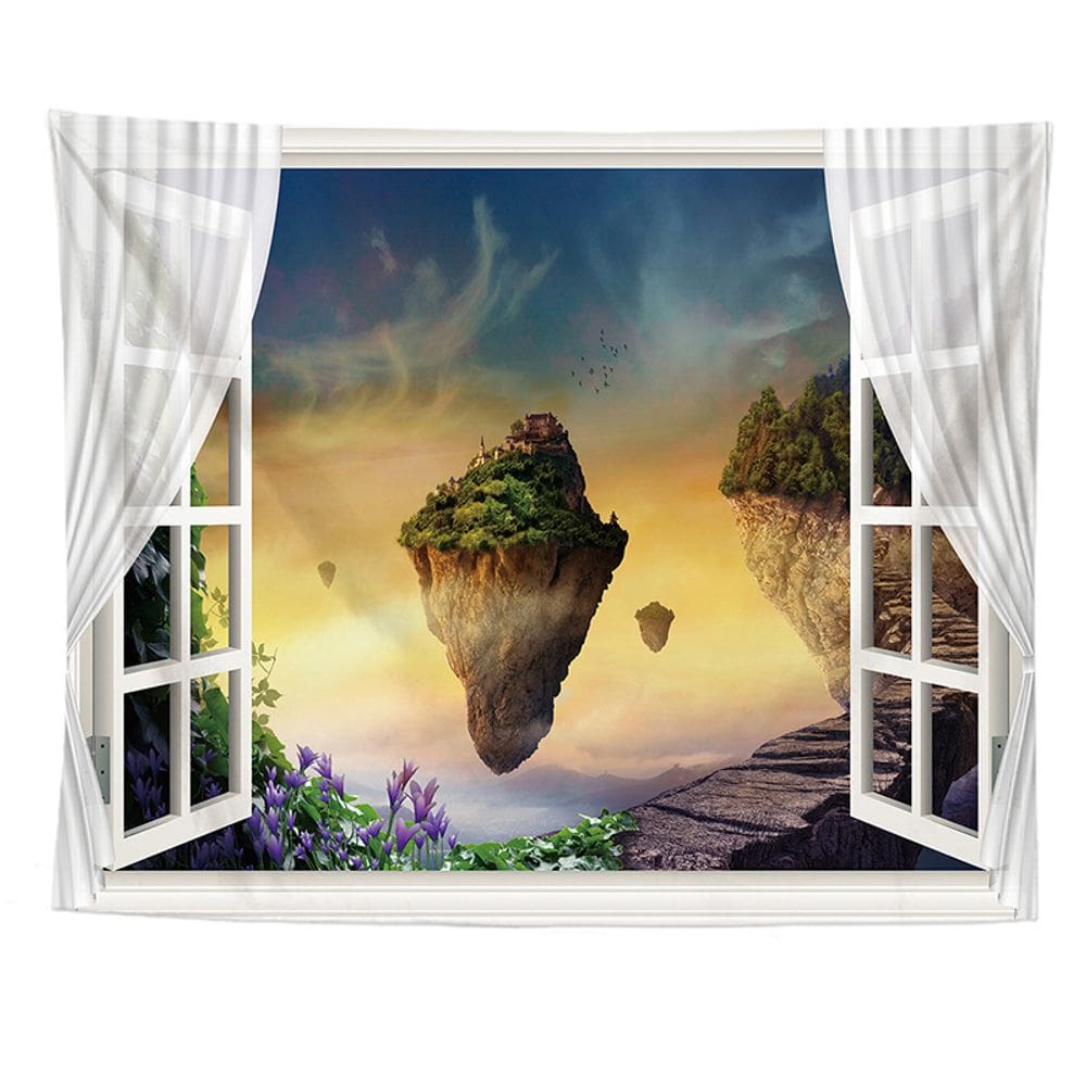 Tapeçaria, janela, parede de ilhas flutuantes, 150x130cm, microtecido