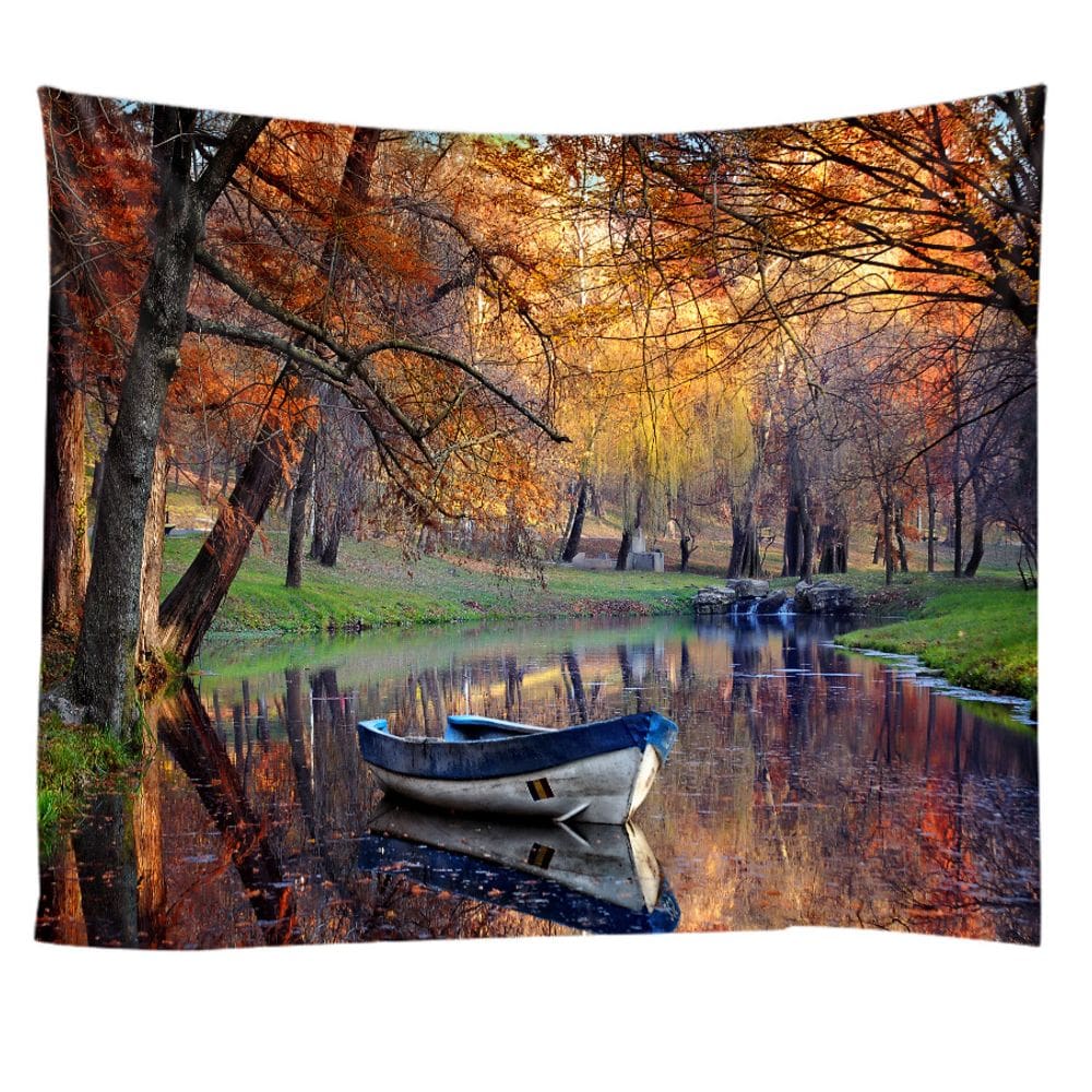 Tapeçaria, plantas de jardim, árvores, paisagem ribeirinha 180x180cm