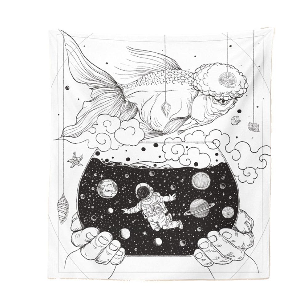 Tapeçaria de parede preto e branco Big Goldfish 150x100cm