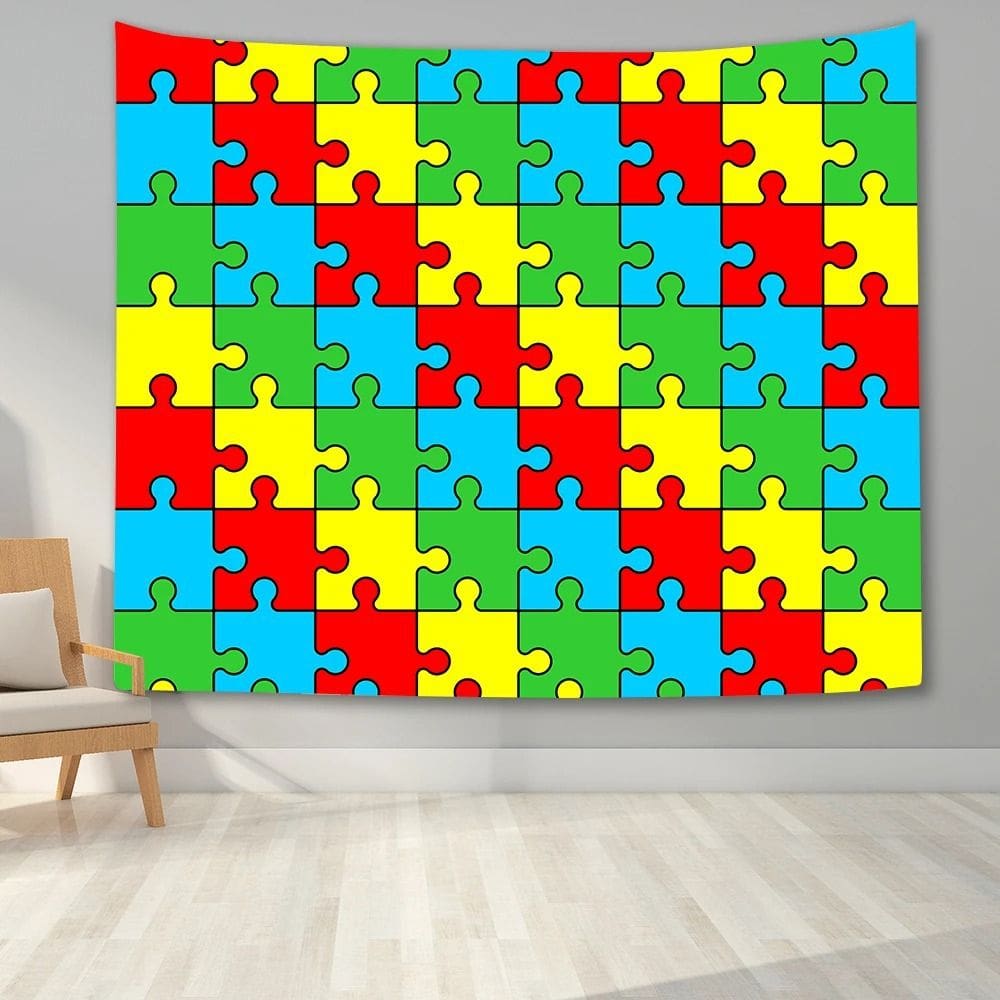 Tapeçaria colorida, quebra-cabeça, estética de parede, 280x150cm, poliéster