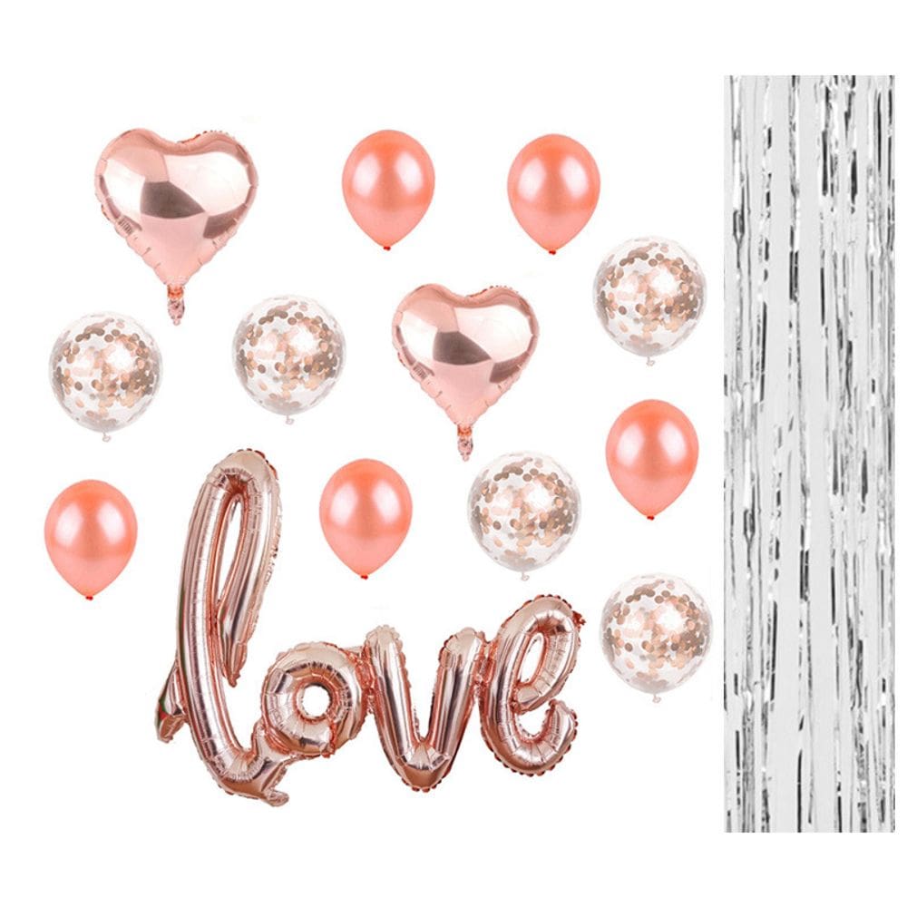 Kit de balões Love, 13 unidades de balões Mylar em ouro rosa, confetes