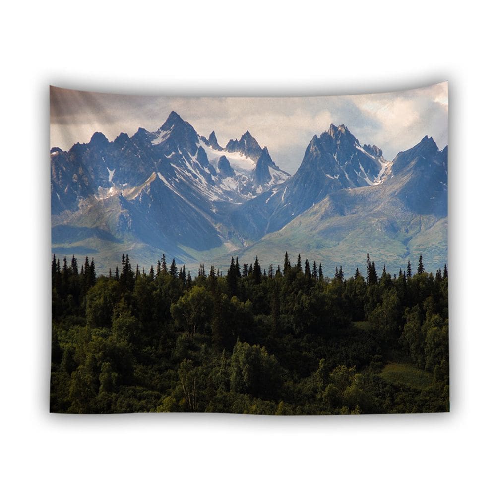 Tapeçaria Forest Snow Mountain Wall 150x150cm em microtecido