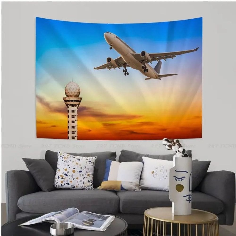Tapeçaria Aircraft Sunset Wall 150x100cm de fibra de poliéster