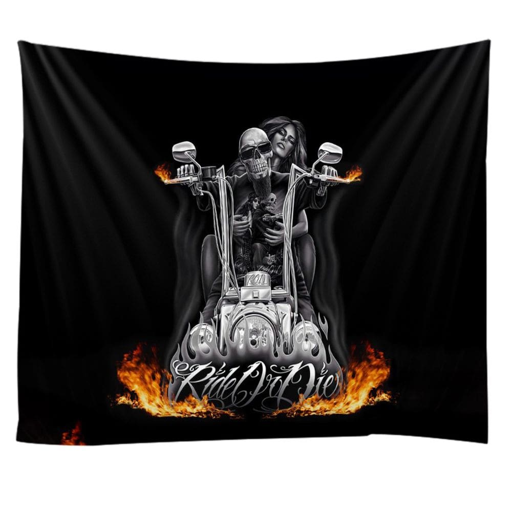 Tapeçaria de parede em preto e branco, psicodélico, esqueleto de Halloween