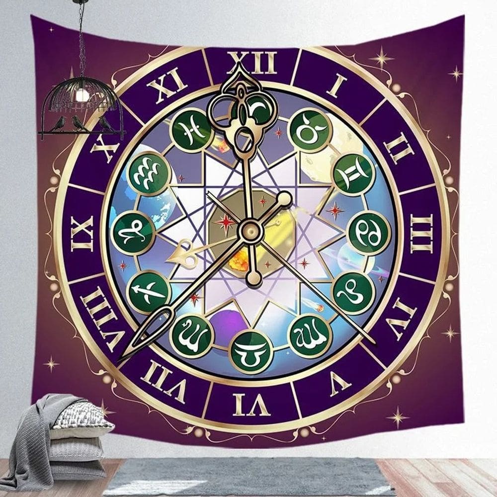 Tapeçaria de parede Doze Signos do Zodíaco Tarô 280x150cm Poliéster