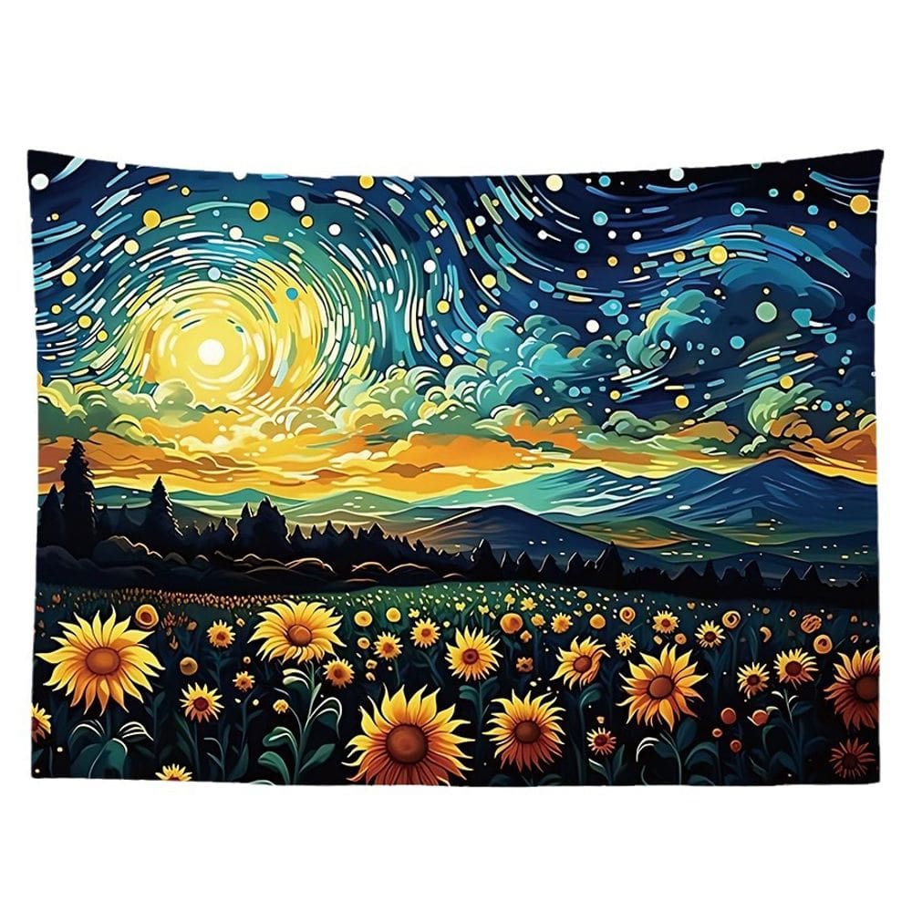 Tapeçaria, parede de paisagem de girassol, 150x130cm, microtecido