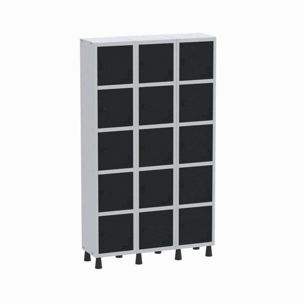 Armário Locker Guarda-volume Aço Light 15 Portas 103,5x179,5cm Cinza/Preto