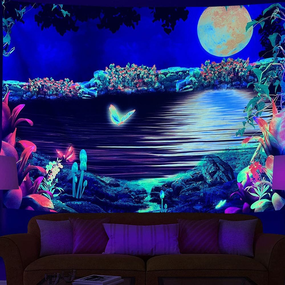 Tapeçaria fluorescente Forest Moon Wall 150x150cm em microtecido