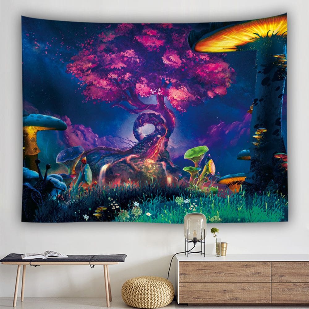 Tapeçaria Mushroom Starry Sky Tree Wall 150x150cm Microtecido