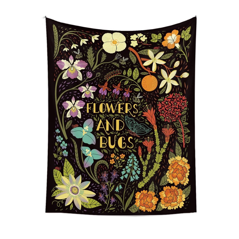 Tapeçaria, flores e insetos, sala de parede, 150x130cm, microtecido