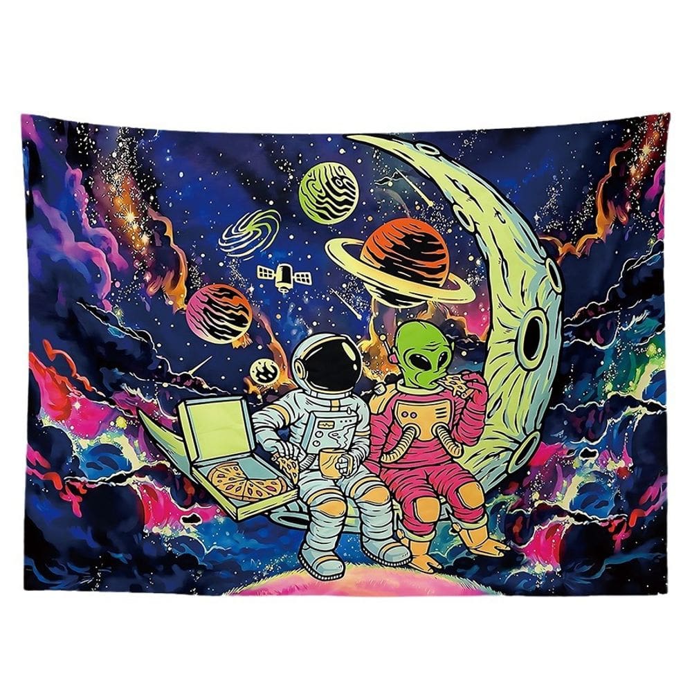 Tapeçaria, astronauta e alienígena, sala de parede, 150x130cm, microtecido