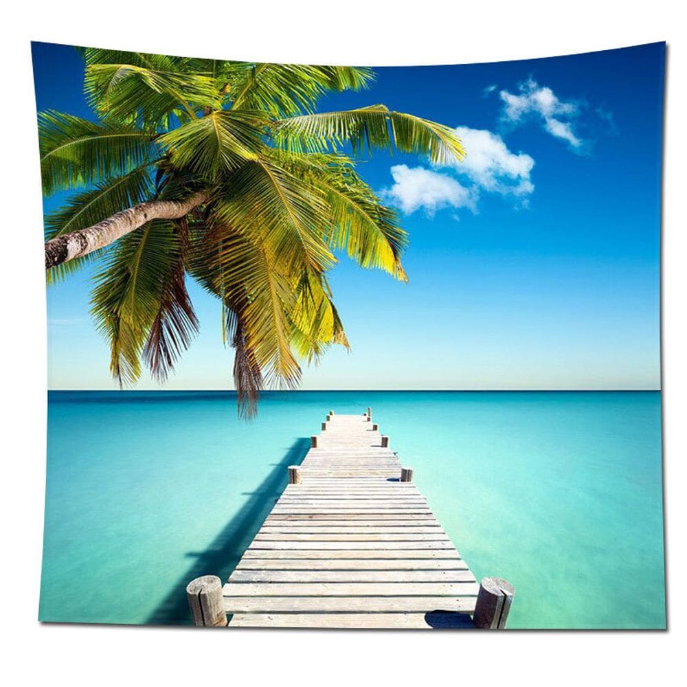 Tapeçaria Coconut Tree Seaview Bridge Wall 180x150cm em microtecido
