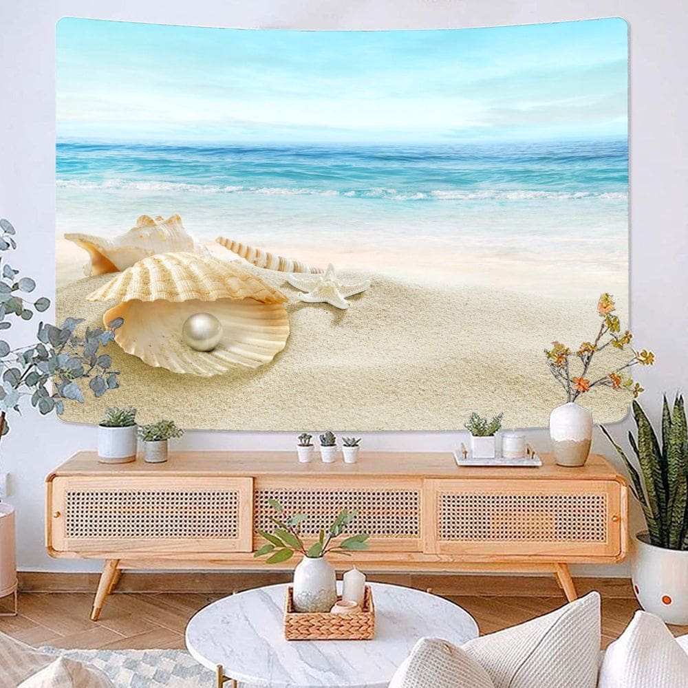 Tapeçaria Sunrise Shell Seaside Wall 150x130cm em microtecido