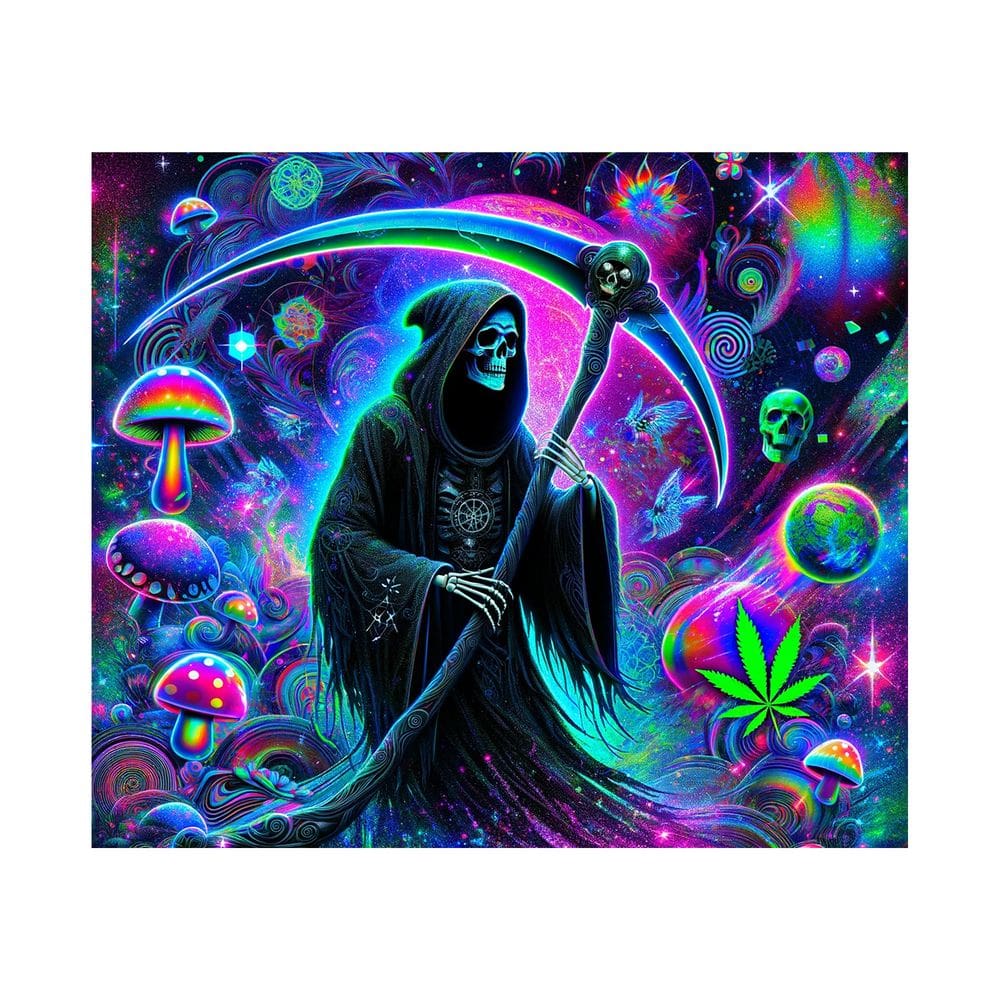 Tapeçaria fluorescente de Halloween Skeleton Mushroom 150x130cm