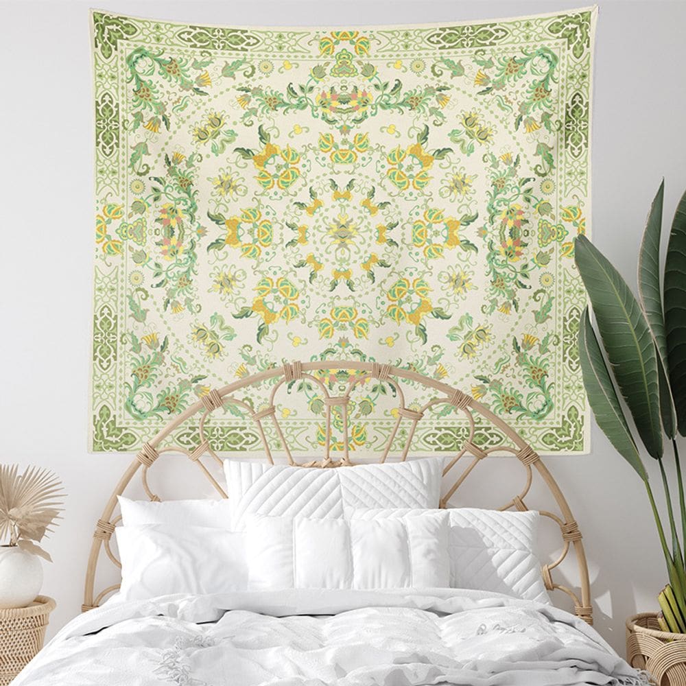 Estética de sala de parede de tapeçaria, plantas e flores, 150x100cm