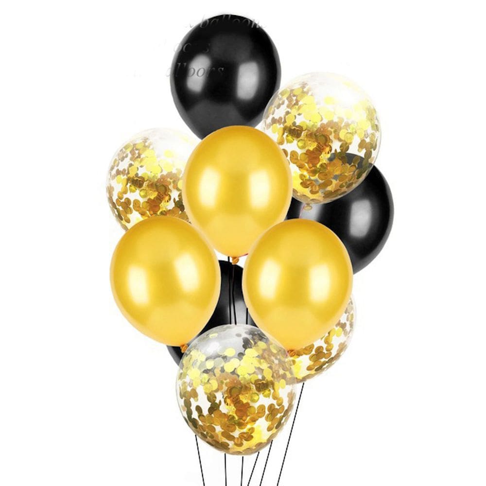 Kit de balões de látex, 10 peças, ouro, preto, folha de lantejoulas B 30 cm