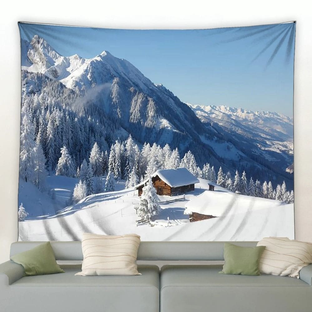 Tapeçaria de parede Floresta de inverno, paisagem de neve, 150x100cm