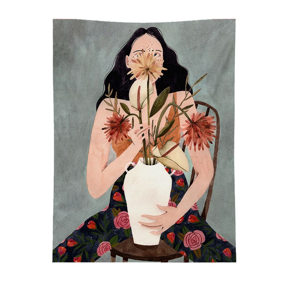 Tapeçaria de parede, ilustração feminina, 150x130cm, microtecido