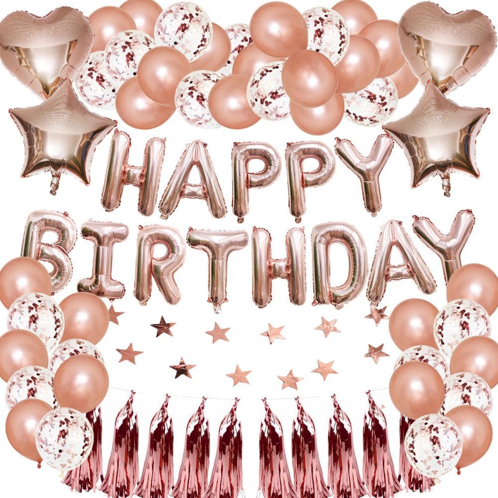 Kit de balões de feliz aniversário, 59 unidades, folha de látex em ouro rosa, festa