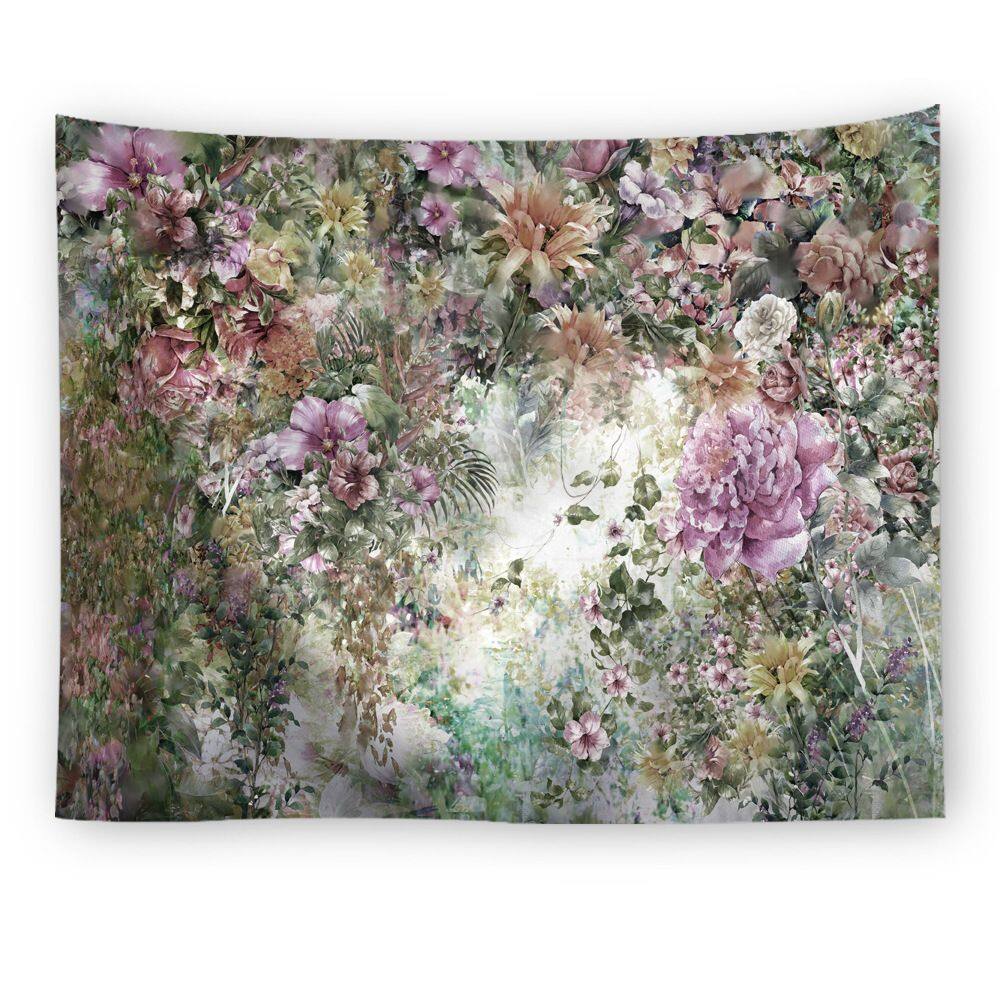 Tapeçaria, flores, parede, 150x130cm, microtecido, fibra