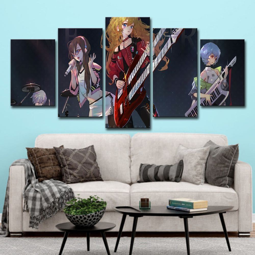 Arte de parede em tela com 5 painéis Anime Ayanamis Reis Asukas Langleys