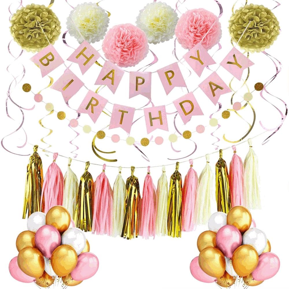 Kit de balões de decoração de aniversário, 53 unidades de pompom de papel de látex